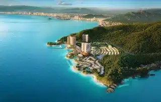 Phối cảnh La Tiên KDI Holdings nhìn từ trên cao, với vị trí hoàn hảo bên vịnh Nha Trang.