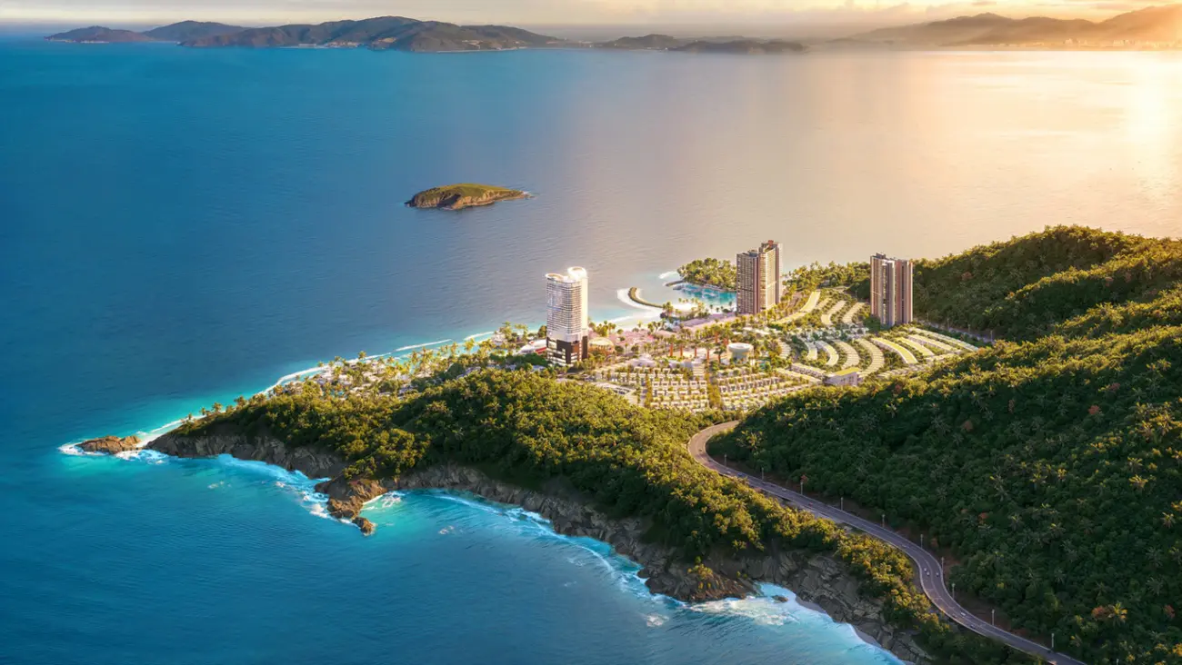 Phối cảnh tổng thể dự án La Tiên Villa nằm bên bến du thuyền quốc tế tại Bắc Nha Trang.