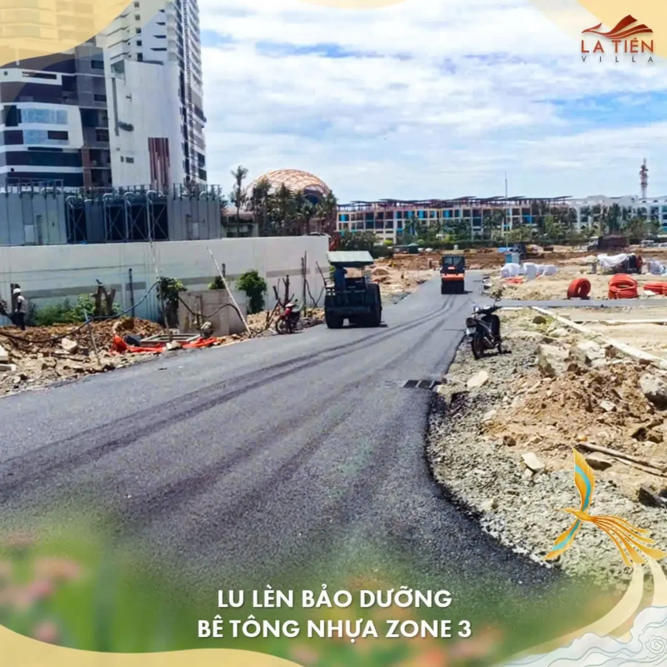 Công trường La Tiên Masterise Homes: Lu lèn bảo dưỡng bê tông nhựa zone 3 tuần đầu tháng 10/2025.