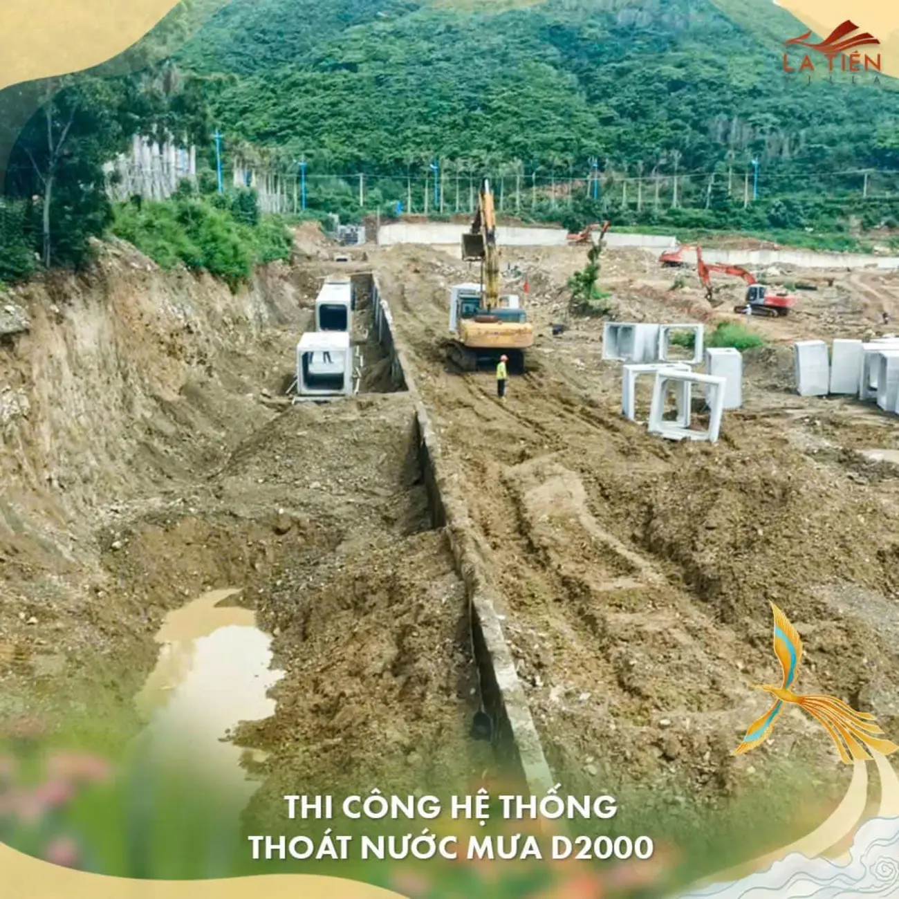 Tiến độ thi công hệ thống thoát nước tại La Tiên Nha Trang trong tuần đầu tháng 10/2025.
