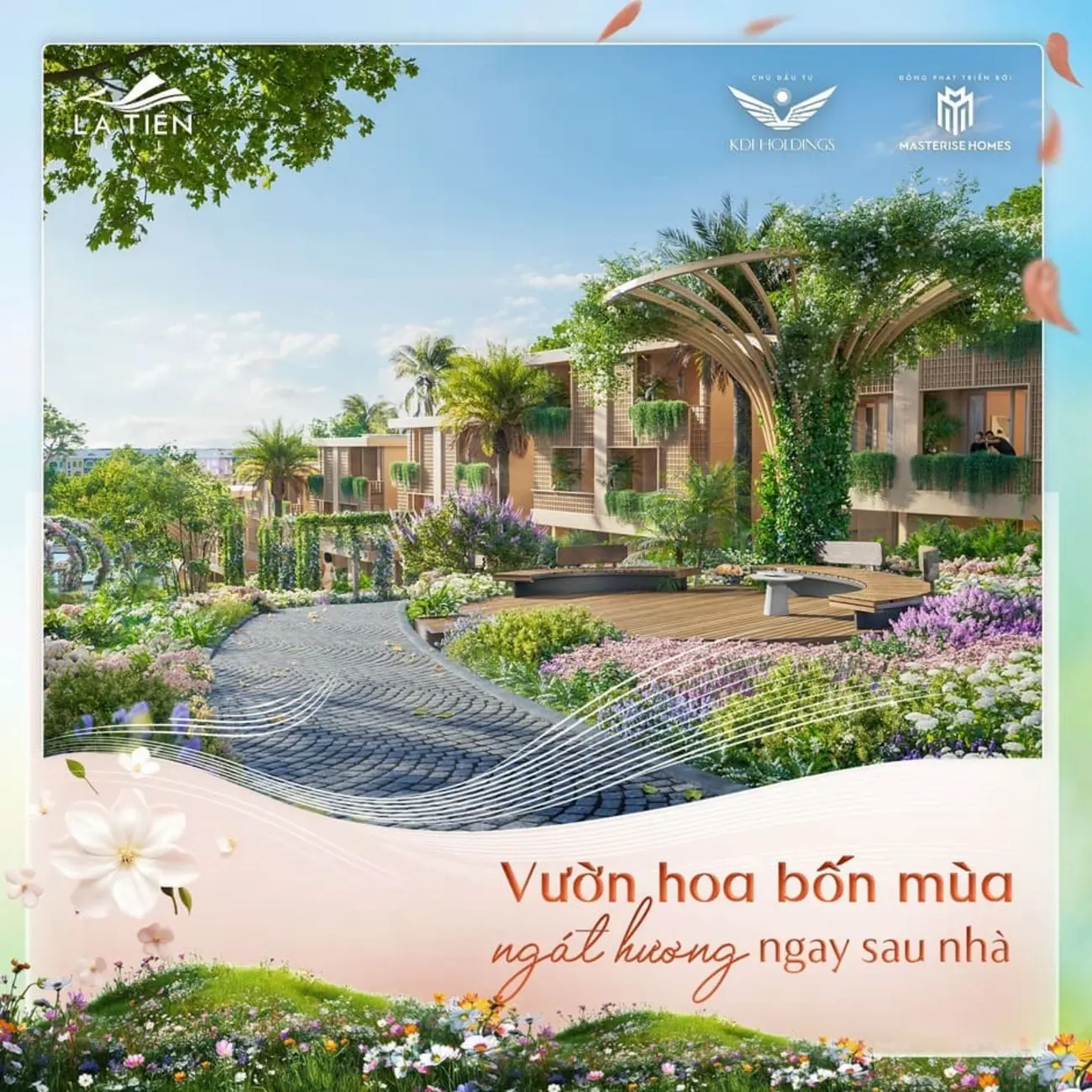 Vườn hoa bốn mùa tại La Tiên Masterise Homes mang đến không gian sống lãng mạn và đầy cảm hứng.